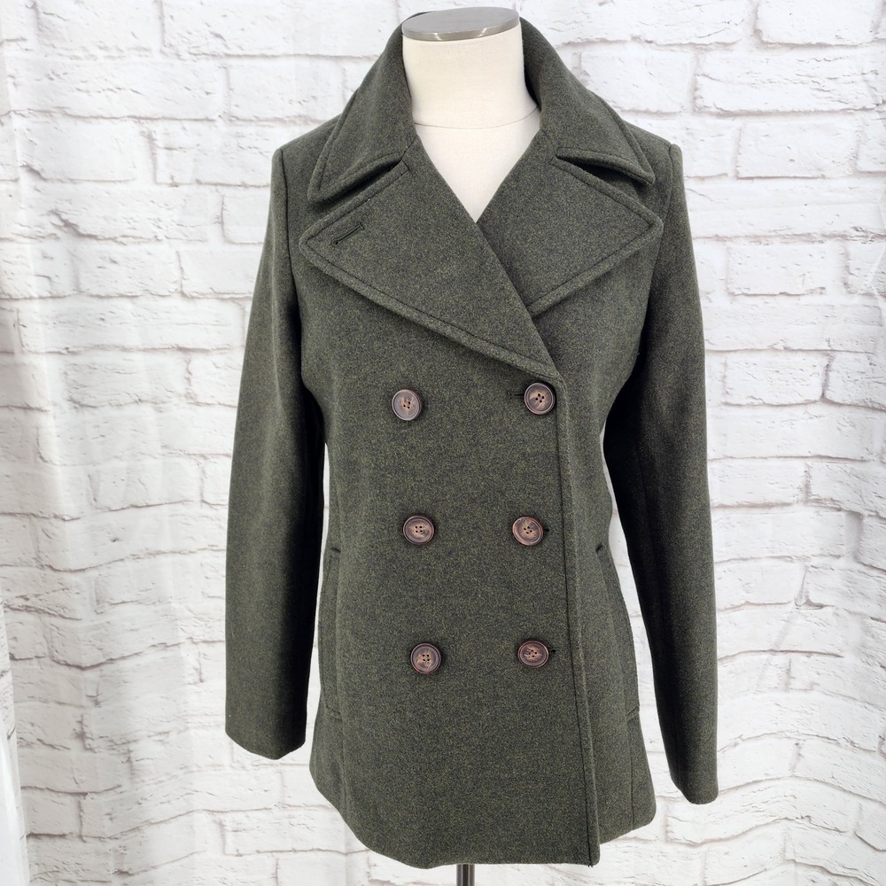 Old Navy Stadium Peacoat Mossy Green Preppy Old Money Wool Blend Classic Medium